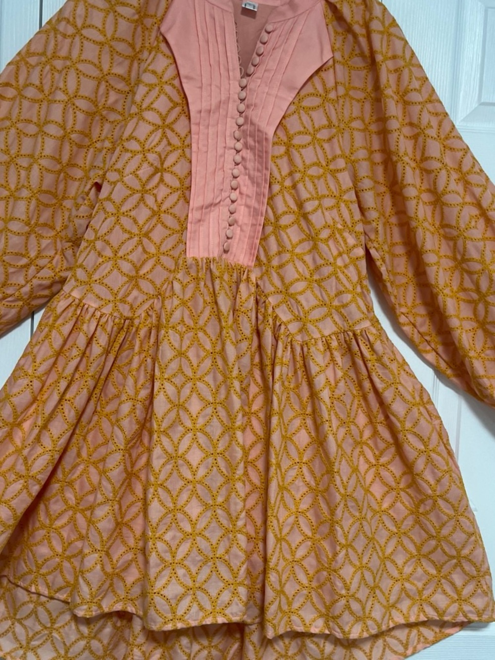 Roiii Peach Printed Button-Front Tunic Dress